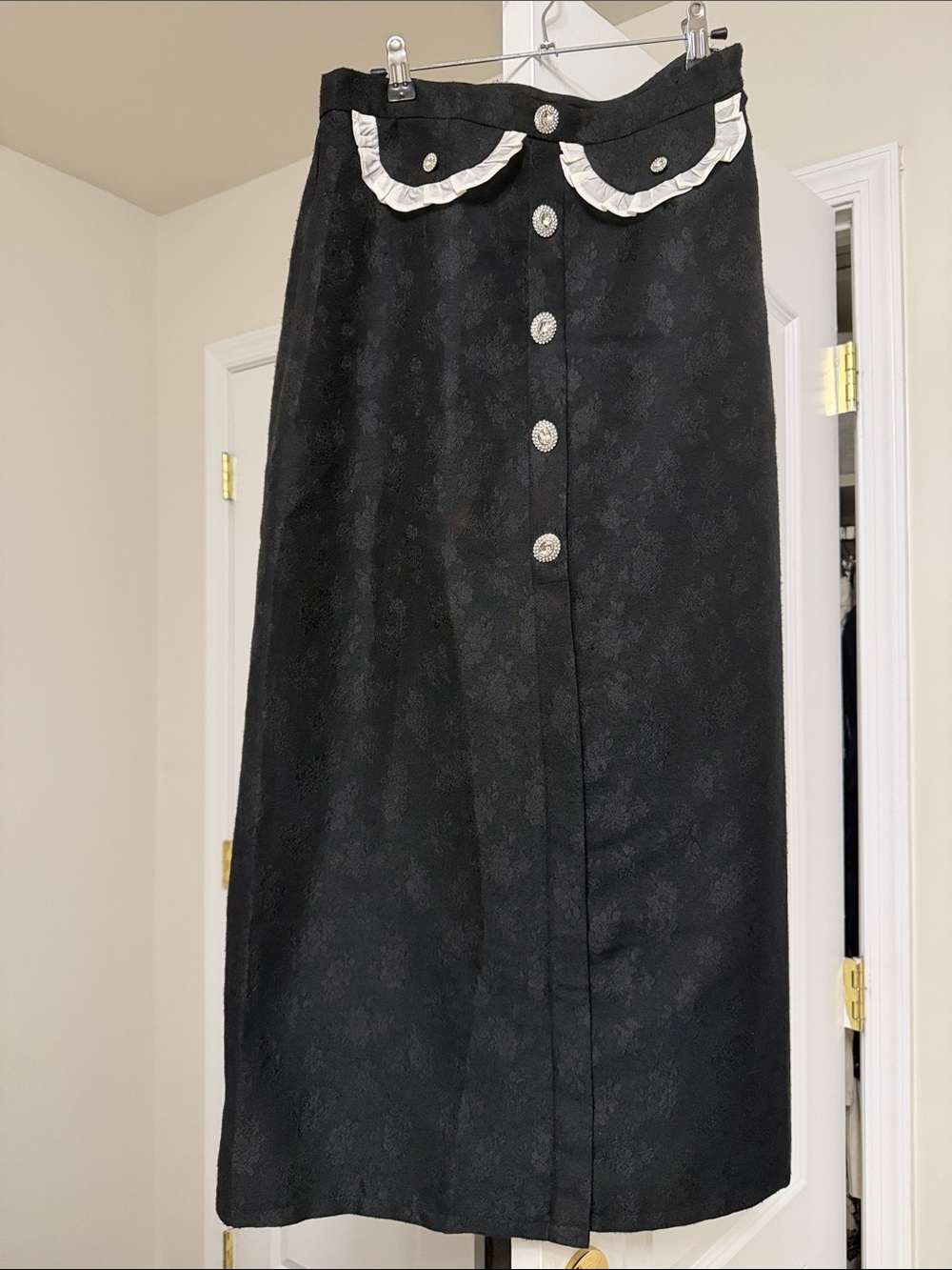 Sister Jane size medium Black Button-Front Midi Skirt with White Trim